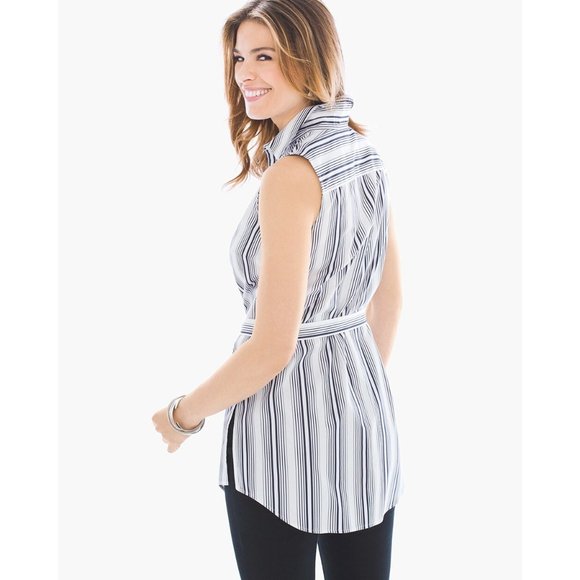 NWT Womens Size Small Chico's Black White No-Iron Polished Striped Tunic Shirt - Picture 2 of 3